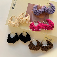 胖胖圆圈圈~夸张设计感个性复古毛绒针织毛线秋冬耳圈耳环 银针