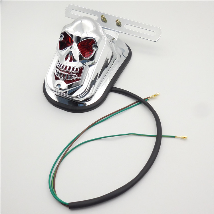 Ch-2016A1 Is Suitable for Harley Motorcycle Skull Electroplated Silver Rear Tail Light Off-Road Vehicle Retro Ghost Face Light