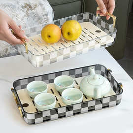 双层沥水茶盘长方透明水果盘厨房碗架沥水盘功夫茶具托盘置物架