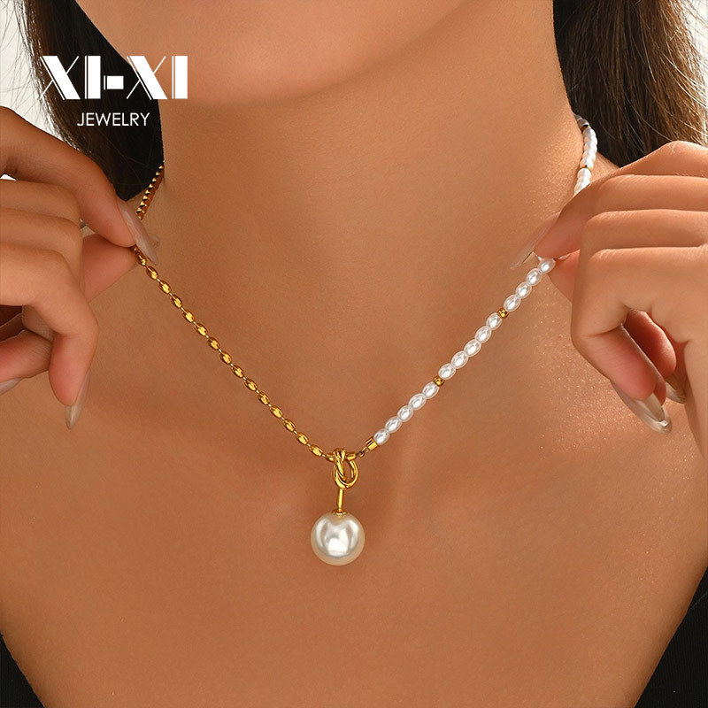Collana girocollo da donna di lusso in stile retrò francese con ciondolo a nappa e perla di vetro, leggera e lussuosa, con catena per clavicola. Accessorio di gioielleria._voghion.com