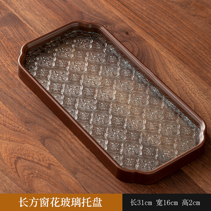 茶托盘茶盘2025新款家用玻璃小型茶具干泡台柿柿如意长方形茶盘|undefined