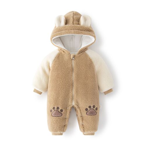 Baby Cotton Fleece Lined Pajamas for Autumn/Winter Outings, Thick Climbing Suit for Toddlers, Cute Outerwear Cotton Hoddie