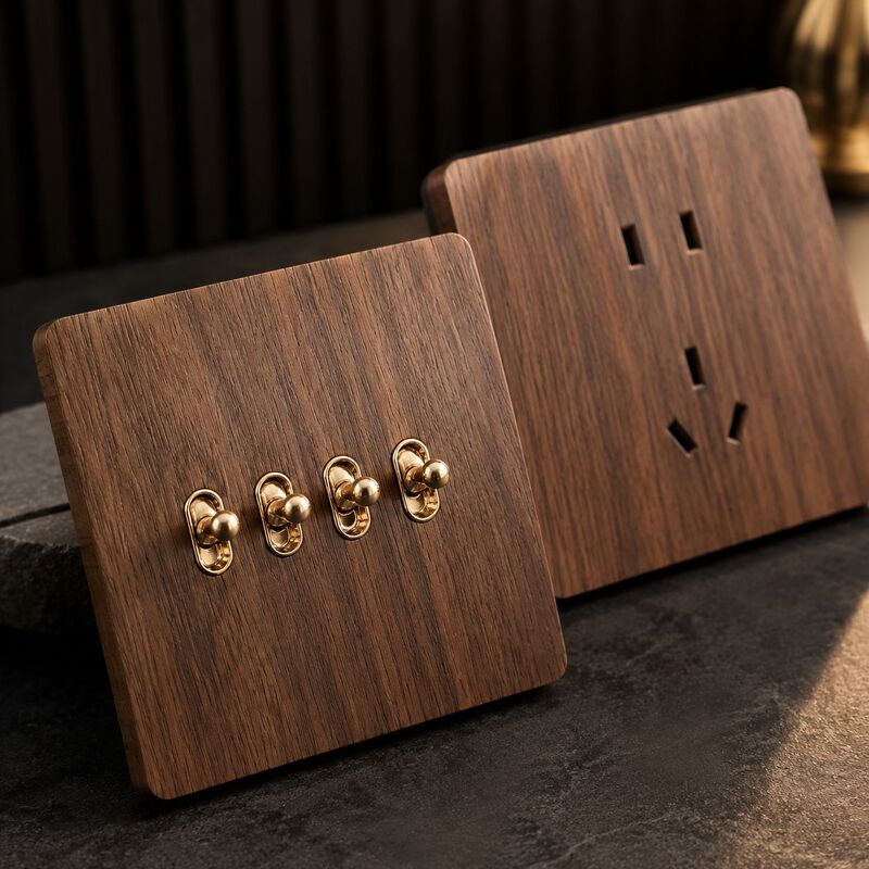 Vintage-Style Retro Wood Grain Toggle Switch Ultra-Thin Socket Panel French New Chinese Style Home Wall-Mounted Five-Hole Vintage-Style Retro Wood Grain Toggle Switch Ultra-Thin Socket Panel French New Chinese Style Home Wall-Mounted Five-Hole