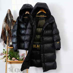 2023 New High-end Black Gold Down Jacket Long Over-the-knee Thickened Hooded Couples Jacket Anti-season White Goose Down Winter Clothes