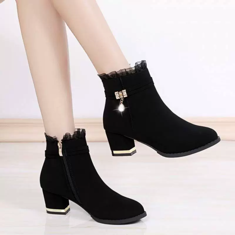 Fleece keep warm suede universal low boots with zipper, 2021 collection