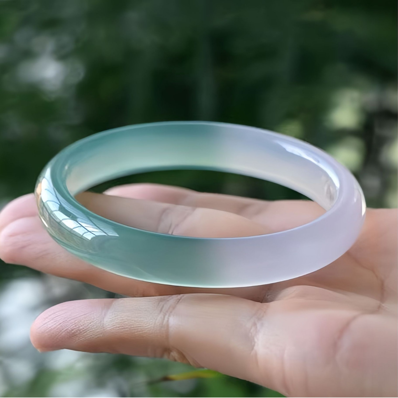 天然玉髓手镯半山半水渐变色油青玛瑙扁条玉镯子正圈玉髓手镯饰品