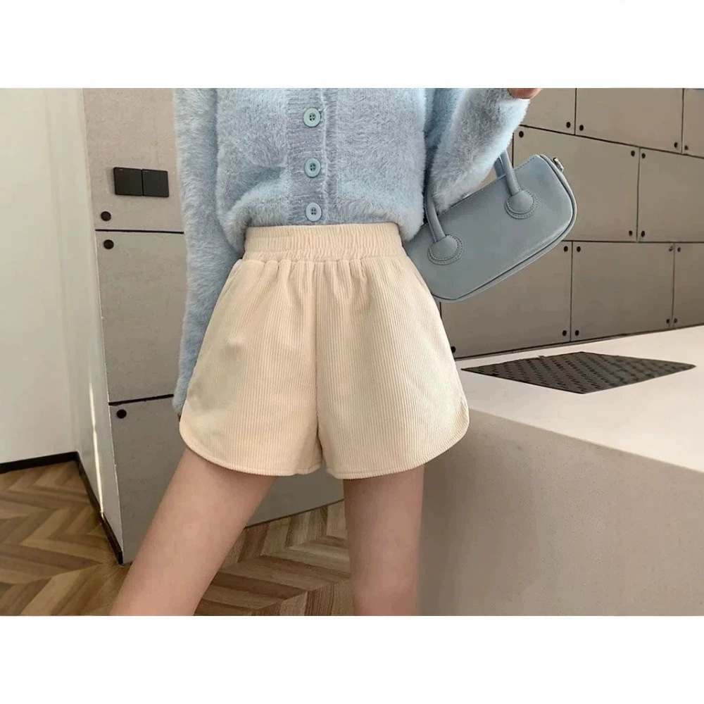 辣妹灯芯绒短裤女秋冬季高腰显瘦a字阔腿小个子新款外穿打底靴裤