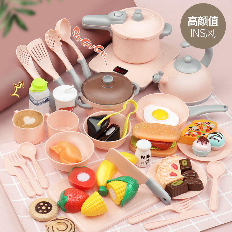 Comercio exterior infantil simulación de sonido y luz pastel de fruta postre horno electromagnético hervidor de cubierta juego de juguetes de cocina casera