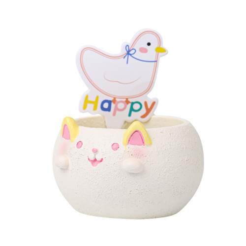Dudu Soft Cute DIY Mini Potted Cute Pet Resin Flower Pot Ornament Creative Office Desktop Decoration
