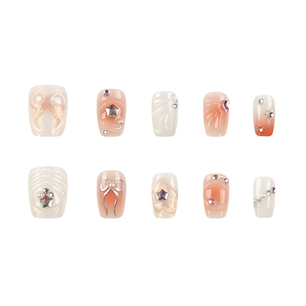 30 piezas de blush gradiente blanqueamiento desgaste de uñas estereoscópicas conchas de arco de diamante de uñas pequeñas uñas falsas libros rojos lotes mixtos