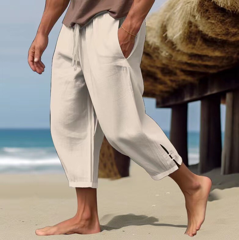 2024 Men's Elegant Fashion Linen Pants with Buckle Cuffs Ankle & Pants Plus Size Men's Casual Sports Pants