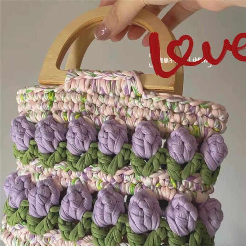 Línea de tela de bricolaje tejida a mano Bolso de tulipán Bolso de material Bolso para novias generosas y dulces