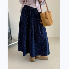 磨毛秋碎花半身裙女中长款2025新款高腰显瘦a字半身裙