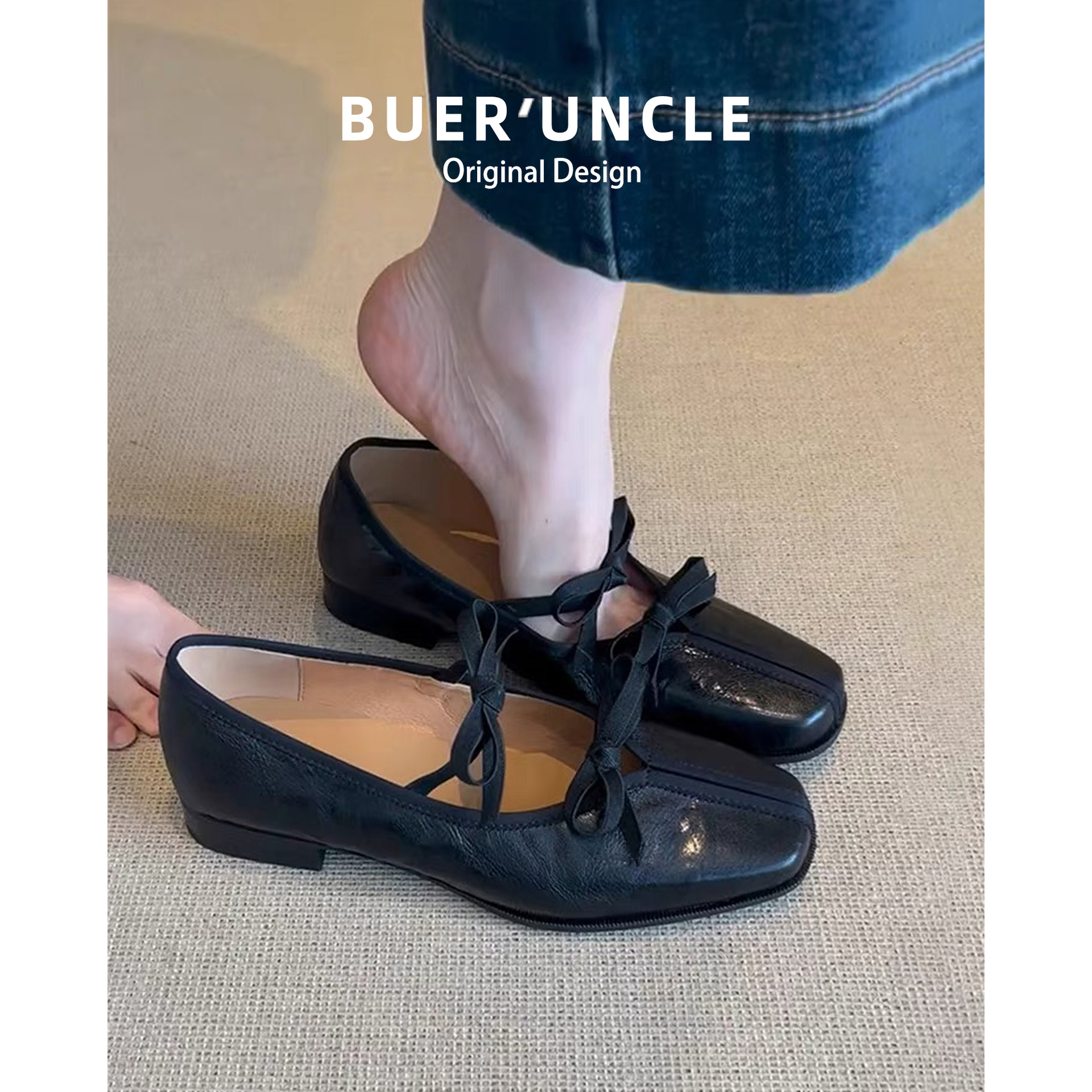 Piel de oveja ~ Zapatos de ballet francés de cuero genuino mujer suela suave con falda vintage Mary Jane zapatos planos con lazo