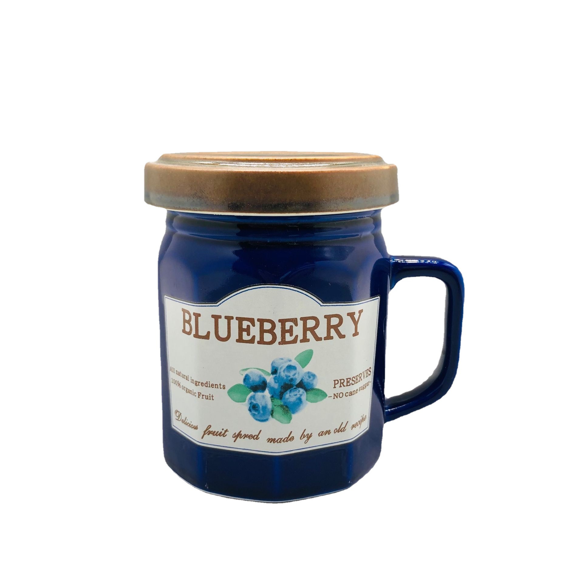 Retro lindo mermelada de fresa Taza de cerámica mermelada de arándanos Taza de cerámica con tapa Taza de cerámica titular de la pluma