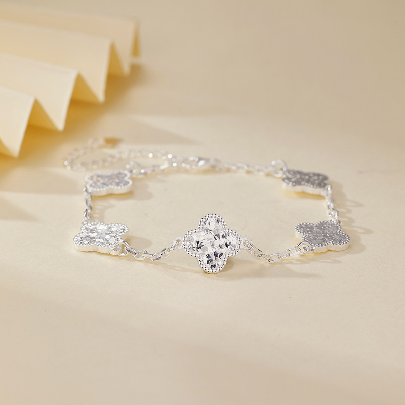 Silver Beauty Spot Crushed Ice Ice Explosion Four-Leaf Clover Bracelet Women's Genuine Sterling Silver Five-Flower Bracelet Fish Scale New Bracelet