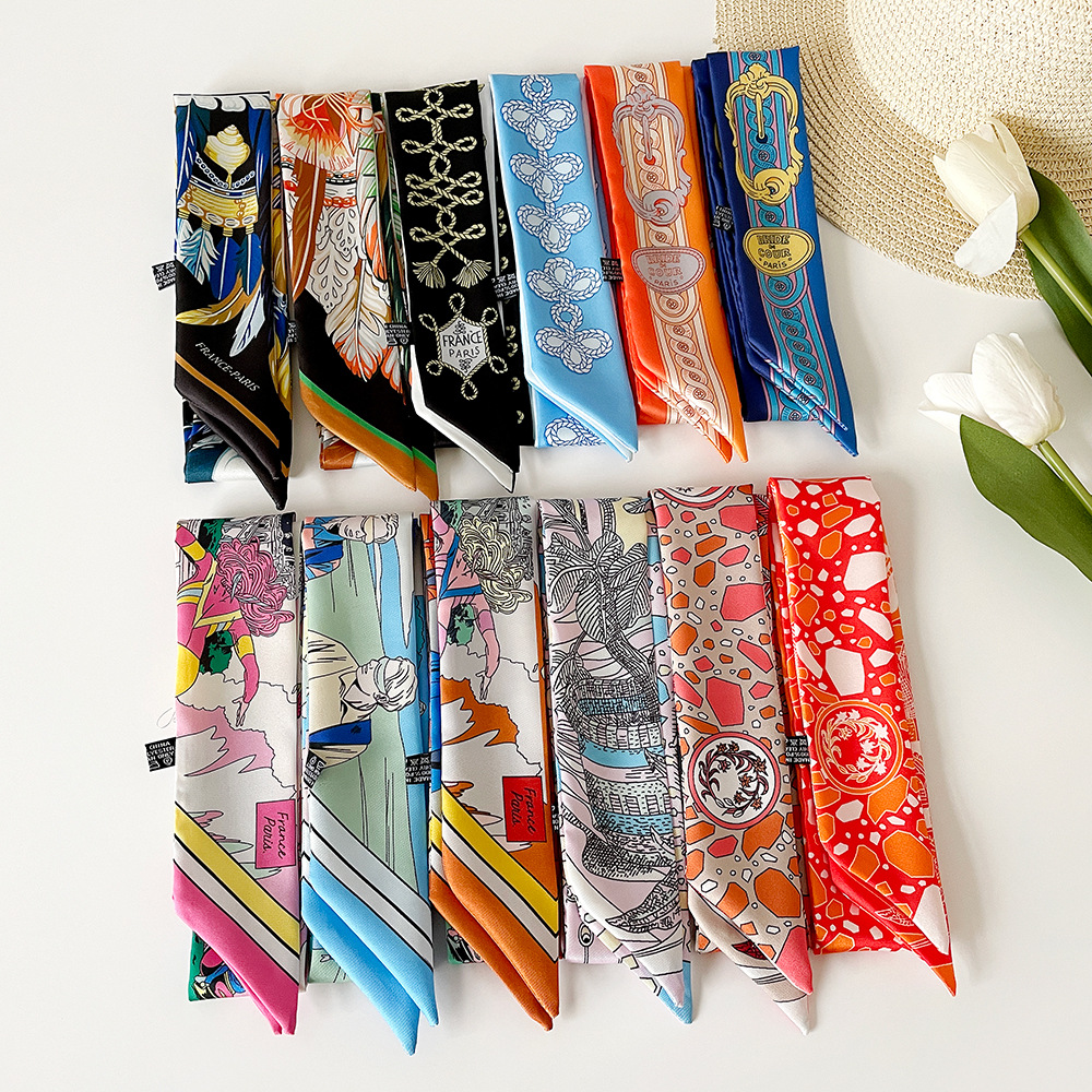 25g Weight scarf Hair Accessories Type Silk Scarf Classification Daily, Street Occasion satin Material Printing, Bag Pattern All Seasons Season Women's Gender Elegant, Retro Style Women's Elegant Retro Printing Bag Satin Silk Scarf 2