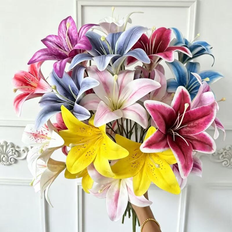 3 Heads of Film Lilies, Artificial Flowers with Realistic Texture, Fake Flowers for Wedding Scene Decoration, Flower Wall, Flower Arrangement, Floor Flower Arrangement, Soft Decoration Flower Arrangement 3 Heads of Film Lilies, Artificial Flowers with Realistic Texture, Fake Flowers for Wedding Scene Decoration, Flower Wall, Flower Arrangement, Floor Flower Arrangement, Soft Decoration Flower Arrangement