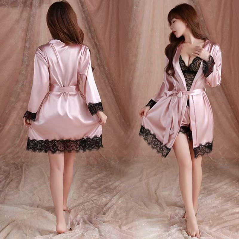 2025 Popular Foreign Trade Large Size Women's Home Wear Nightgown Shorts Suspender Lace Suit Four-Piece Pajamas