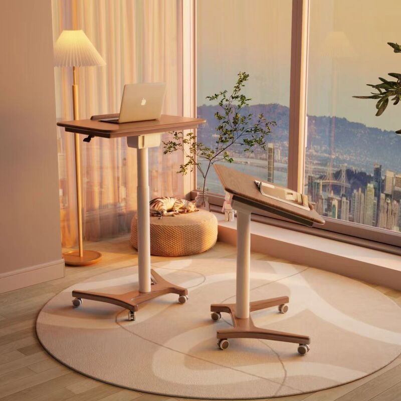 Solid Wood Lifting Computer Desk Movable Small Apartment Office Desk Home Study Table Foldable Small Desk with Wheels