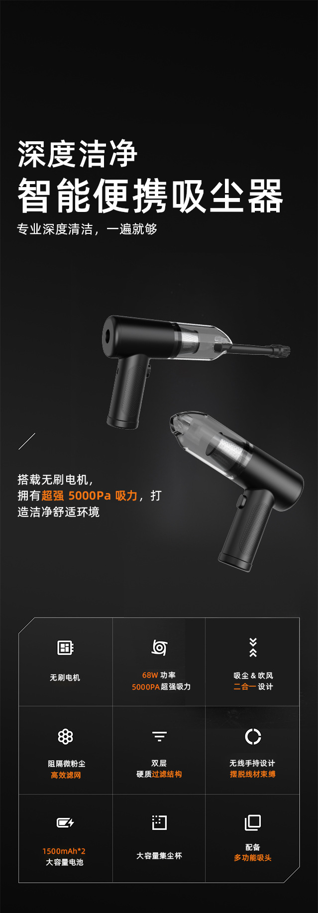 Cross-border bestseller handheld wireless vacuum cleaner for car and home use, 20000pa multifunctional portable car vacuum cleaner
