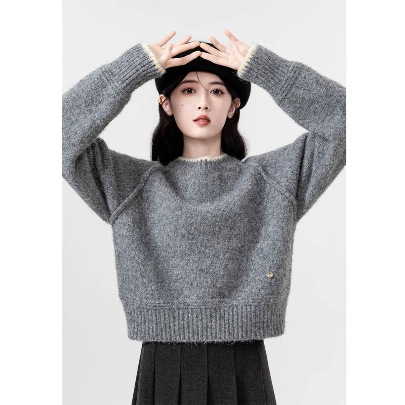 小个子灰色毛衣女短款秋冬2025年新款加厚慵懒宽松内搭针织衫上衣|undefined