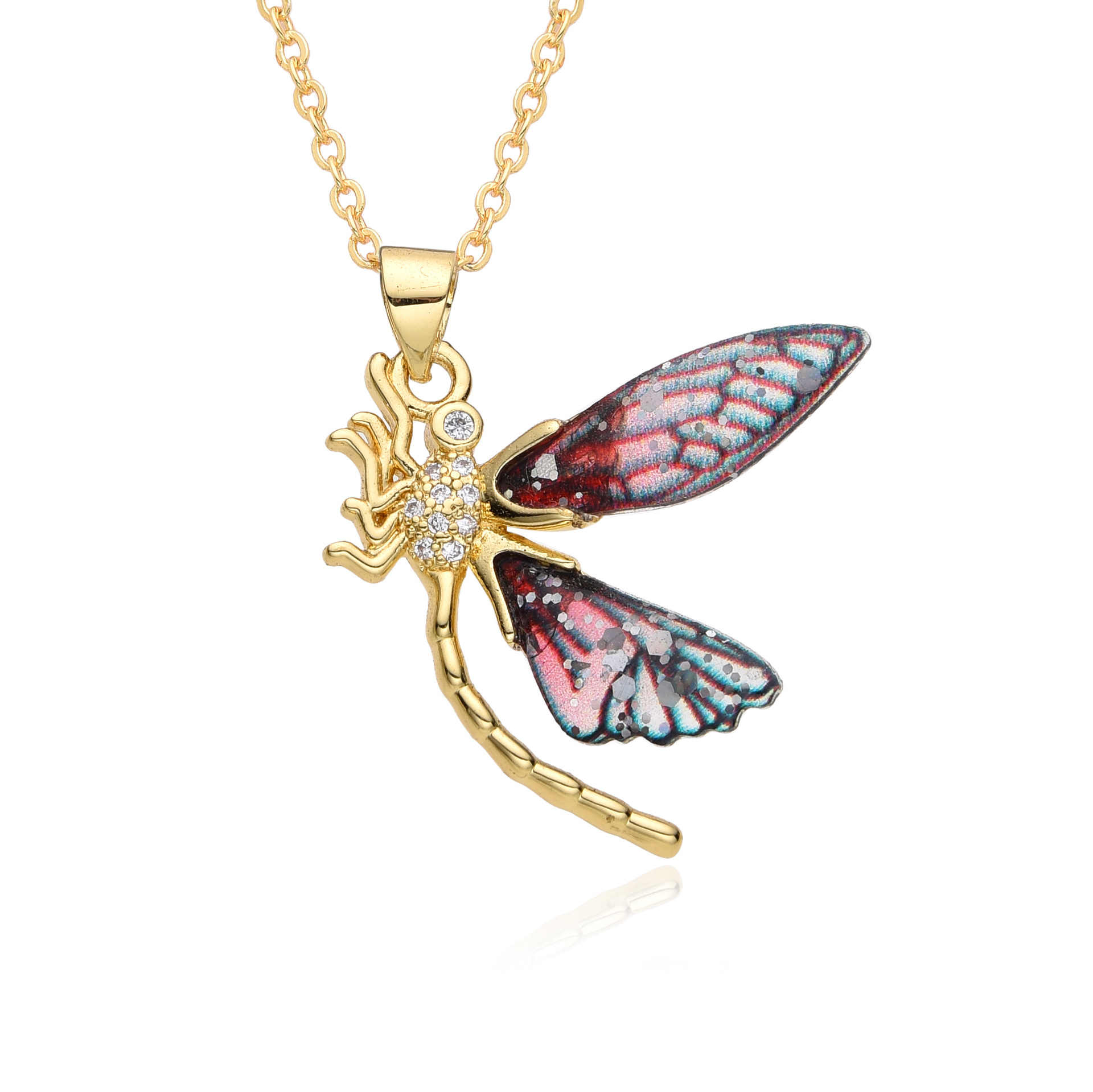 Wholesale IG Style Sweet Dragonfly Copper Inlay Zircon Pendant Necklace display picture 5