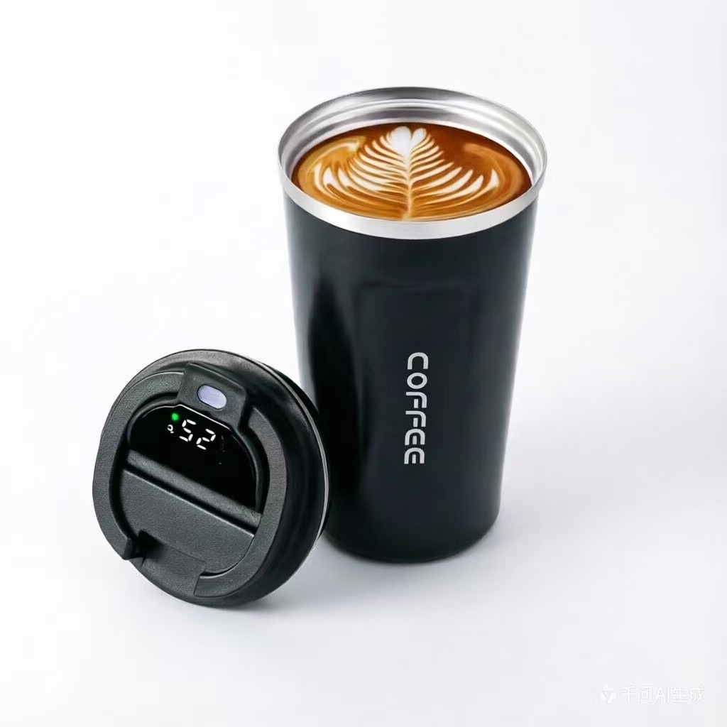 Taza de café inteligente de temperatura 304 taza de acero inoxidable portátil de cuerda de transporte de automóviles de oficina para hombres y mujeres con logotipo de impresión