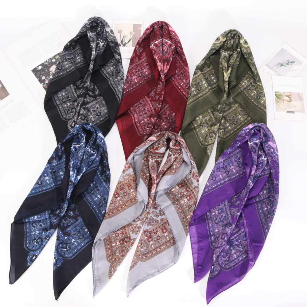 60g Weight Women's Retro Ethnic Style Cashew Nuts Knot Hemp Printing Silk Scarf