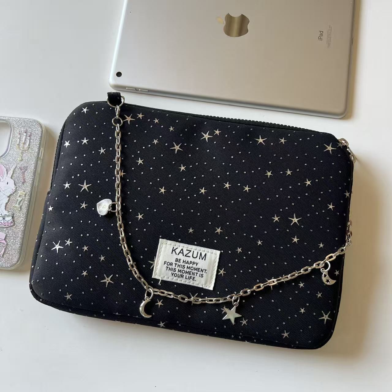 KAZUM Korean ins-style star chain laptop bag for women 14inch Tablet iPad inner sleeve bag, lightweight and shockproof storage