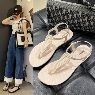 Summer new women's one-strap sandals Roman fashion flat sandals casual seaside beach sandals for women