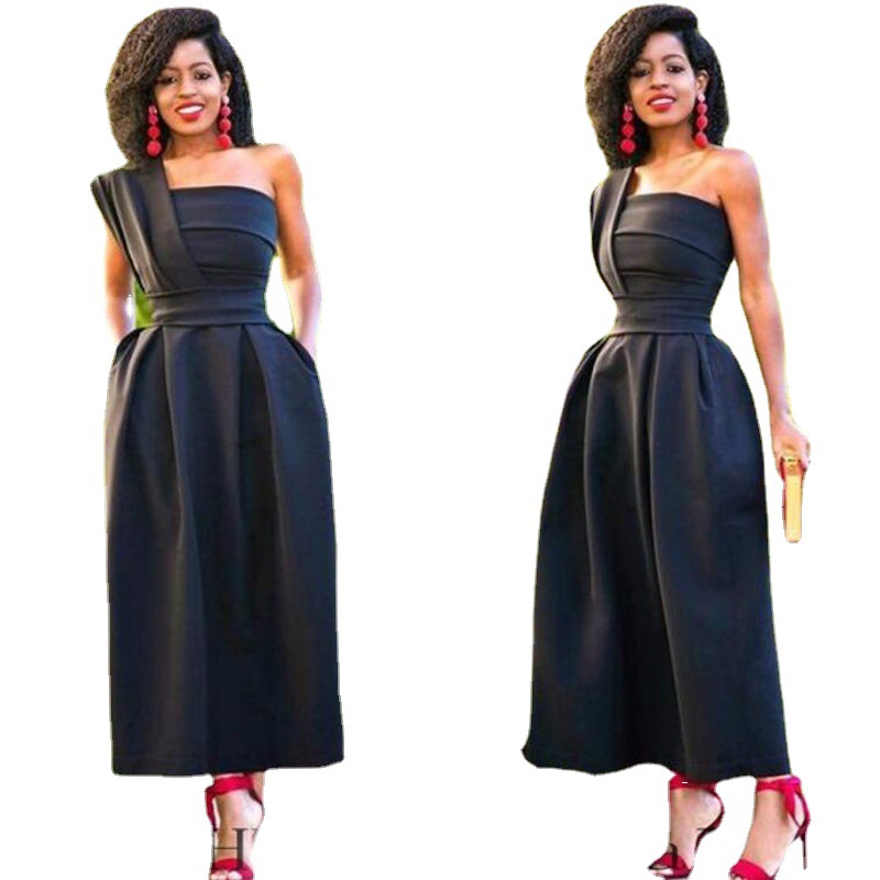 Europa y América del Comercio Exterior Amazon AliExpress deseo sexy de un solo hombro elegante vestido de noche elegante satén personalizable