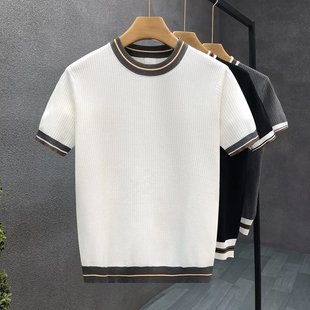 2025 Summer New Women's Clothing Comfortable and Cool Breathing General Strong Twisted Jacquard Texture Contrast Color Knitted T-Shirt