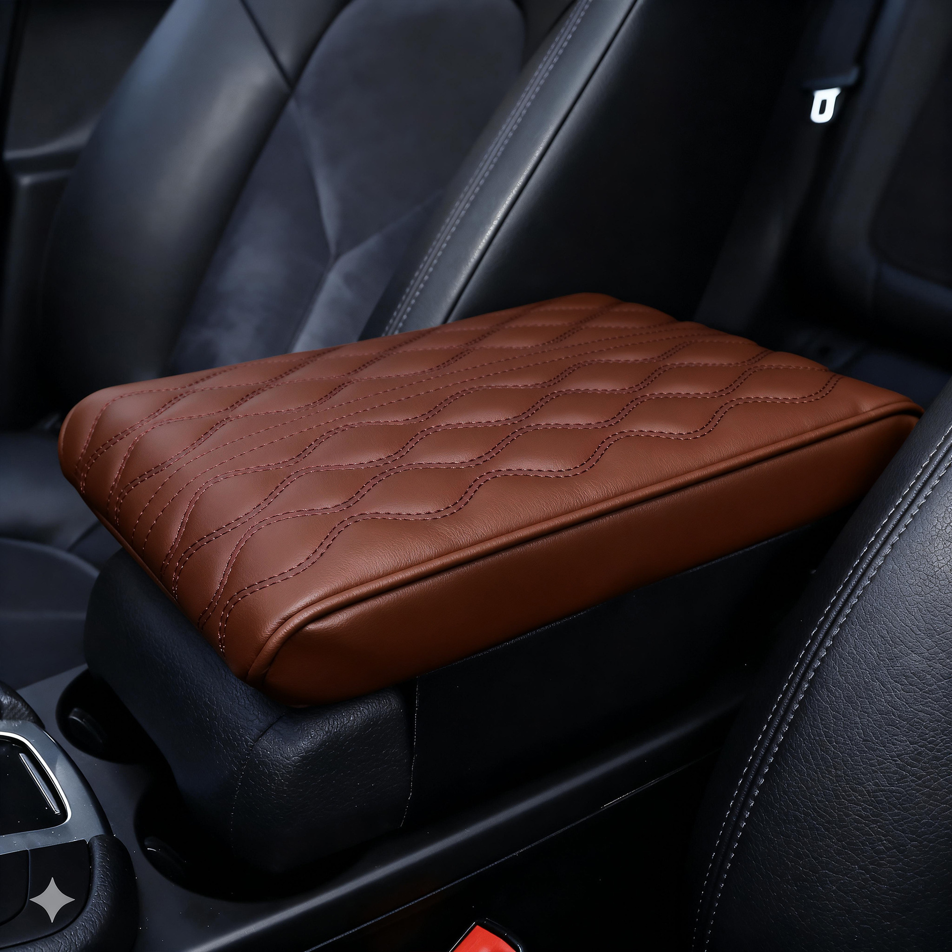 Armrest box pad – Universal Foam - wavy-memory-foam-armrest-box-heightening-pad-coffee-color