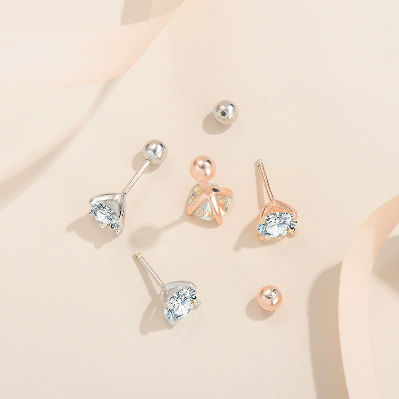 Стерлинговое серебро S925 Mossan Просверленные серьги-винты Простой классический стиль Отверстия для ушей D Цвет VVs1 Изысканные серьги с четырьмя когтями