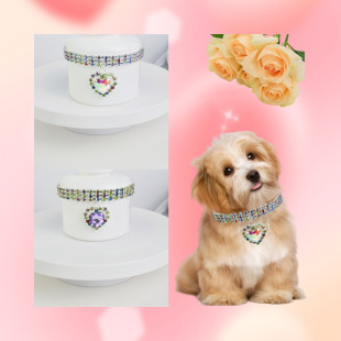 Factory new pet necklace round colorful rhinestone love necklace dog chain cat and dog jewelry high-grade collar cross-border