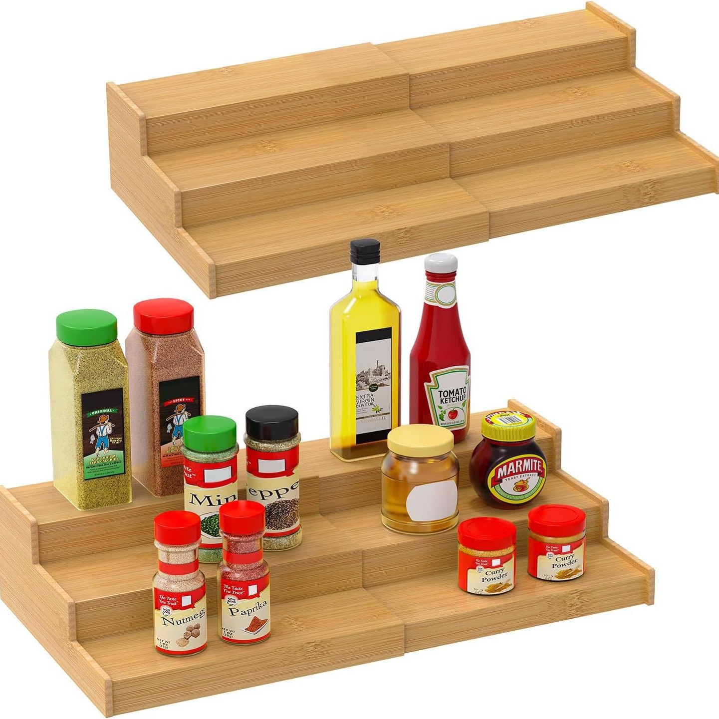 Cross-Border Hot Selling Bamboo Spice Rack Kitchen Retractable Three-Layer Spice Storage Rack Multi-Functional Storage Storage Retractable