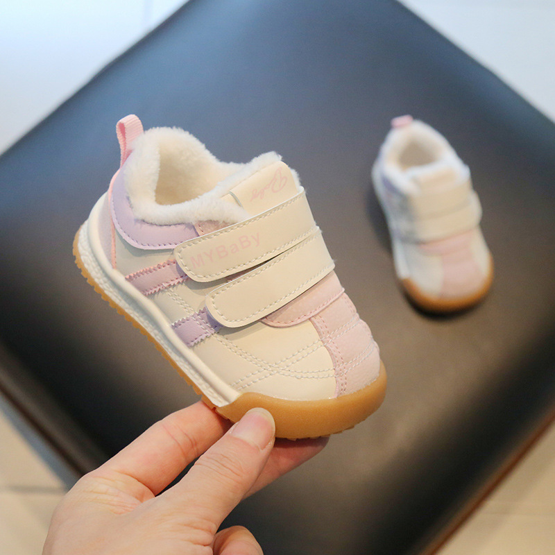 Zapatos de tablero de zapatillas de Velcro doble para niños con forro polar antideslizante inferior suave bebé dos zapatos de algodón para niños y niñas zapatos cálidos de algodón