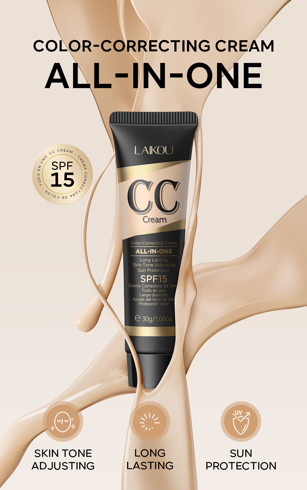 Cross-border LAIKOU Laikou cc Cream 30g (Color Box) Covering Blemishes, contouring without smudging, Moisturizing makeup manufacturer undefined