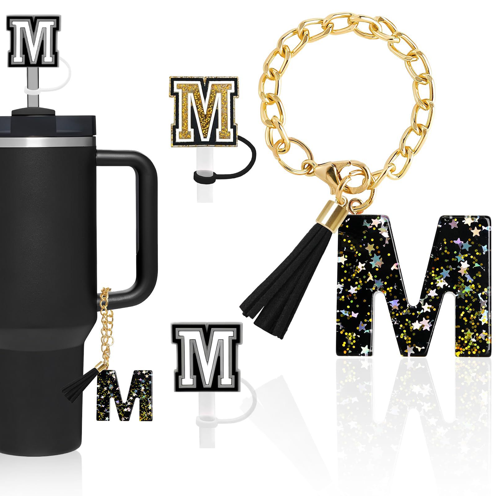 Cross-border black 26 English letter straw hat dust plug keychain for men and women tassel pendant resin sparkles ornament