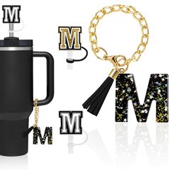 Cross-border black 26 English letter straw hat dust plug keychain for men and women tassel pendant resin sparkles ornament