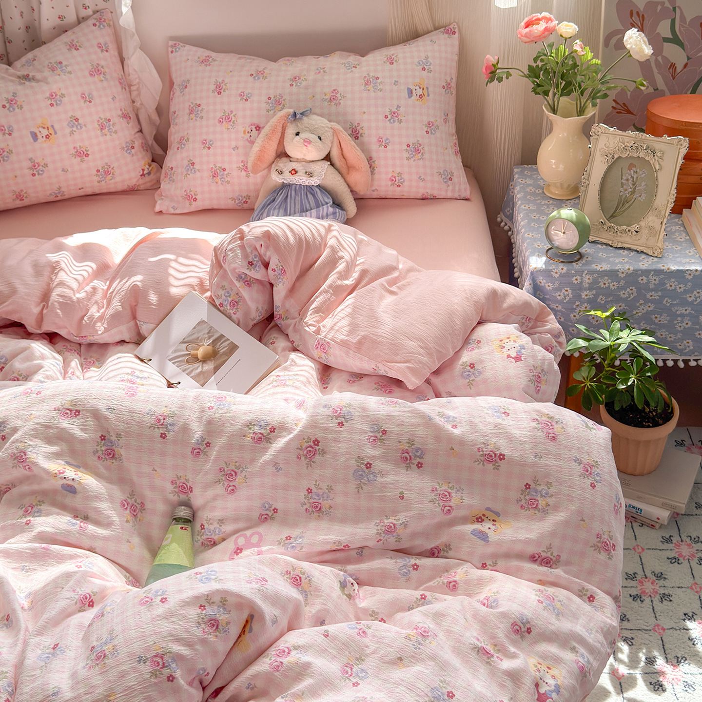 Una clase de cuatro piezas de grado materno-infantil de algodón puro de doble capa de algodón en la cama cubierta de sábanas de cama nueva cama de dormitorio Kasa San set de 4 piezas