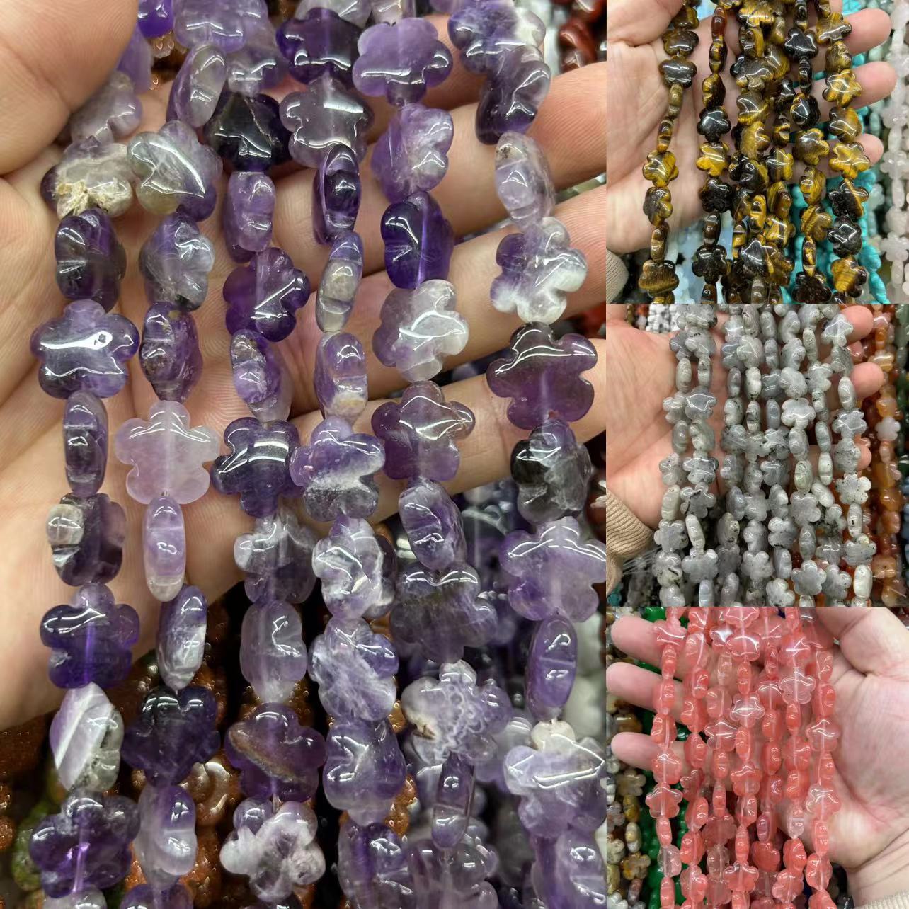 Plum Blossom Loose Beads, Tiger Eye Green Turquoise, Green Dongling DIY Jewelry: Wholesale Beaded Snowflake Jade & Gemstone Accessories for Bracelets and Necklaces