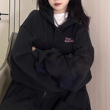 美式复古慵懒oversize连帽卫衣外套女2024新款爆款春秋高街棒球服