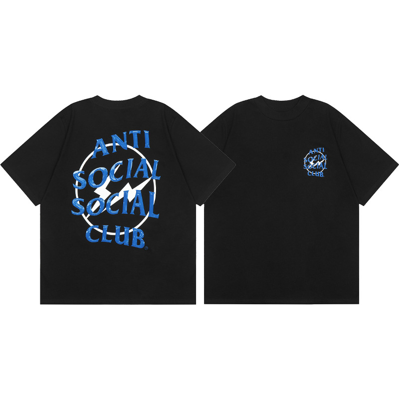 Versión correcta ASSC Club de dibujos animados relámpago impresión conjunta cuello redondo de los hombres Jersey pareja manga corta Camiseta moda