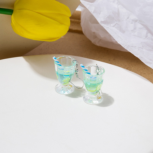 Japanese and Korean cartoon creative handmade milk tea cup beverage bottle earrings ins funny and cute mineral water bottle earrings earrings