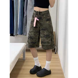 美式复古迷彩短裤五分裤男女夏季潮牌痞帅百搭多口袋牛仔工装裤子