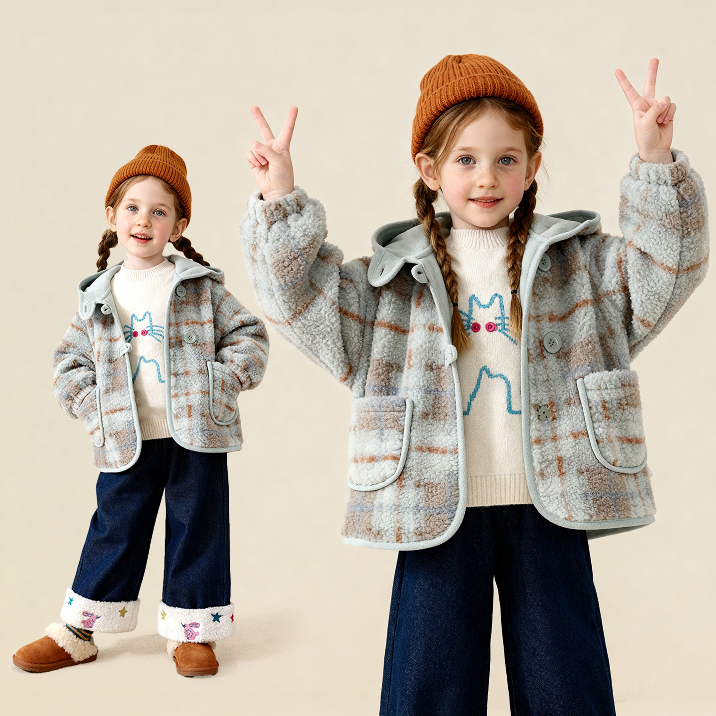 童贝童装2025冬季新款儿童外套羊羔绒男女童时尚保暖加厚麂皮外套