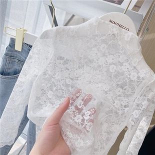 Girls' Lace Bottoming Shirt Spring and Summer Long-Sleeved T-Shirt 2022 New Style Kidsren's Fashionable Little Girl White Inner Wear