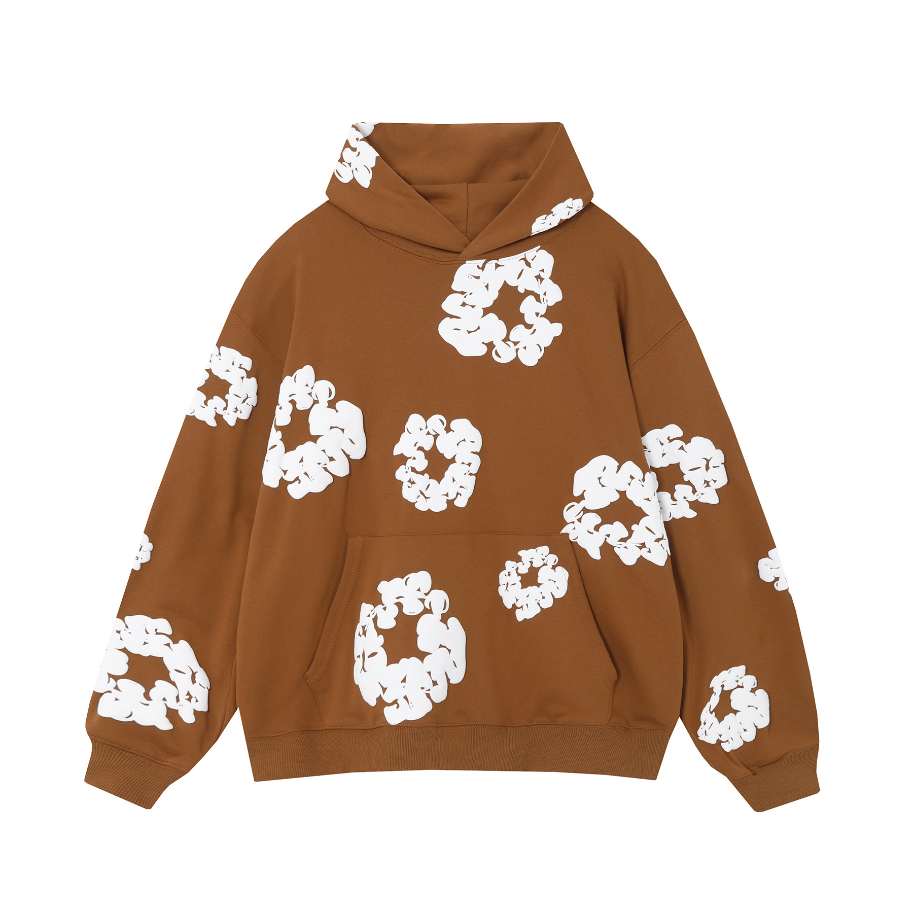 Hermosa moda hombres y mujeres del mismo estilo 555555 tela de araña espuma impresión hip hop suelta pesada Terry suéter con capucha traje